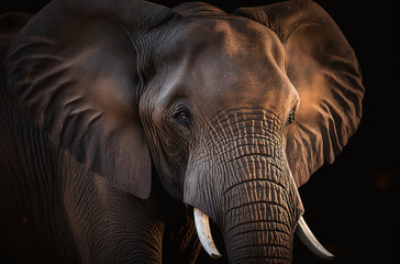 Fototapeta na wymiar A close-up portrait of a elephant lit by Dark Lighting