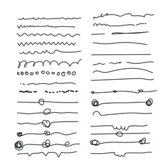 Set of artistic pen brushes.Doodles, ink brushes.Set of vector grunge brushes. Collection of strokes of markers. Set of wavy horizontal lines