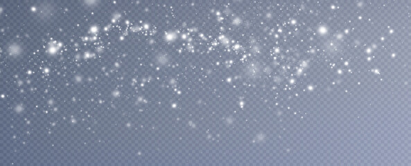 Realistic falling snow.Christmas background.Isolated on transparent background.