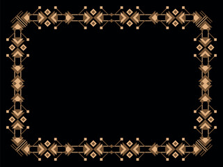 Art deco frame. Vintage linear border. Design a template for invitations, leaflets and greeting cards. Geometric golden frame. The style of the 1920s - 1930s. Vector illustration