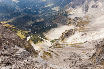 alpine mountain views strewn with snow under a blue sky