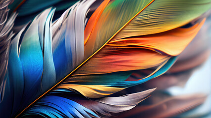 Close up colorful feather texture background. Generative AI