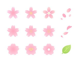 色々な形の桜の花のイラストアイコンセット（カラー）