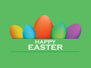 Happy easter. Painted Easter eggs in different colors. Paper cut banner. Christ is risen, Christian religious holiday. Design for postcard, greeting card, poster. Vector illustration