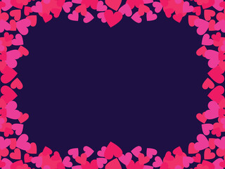 Frame of hearts for Valentine's Day. Red heart border. Horizontal frame made of hearts with space for text. Create a template for invitations, flyers and greeting cards. Vector illustration