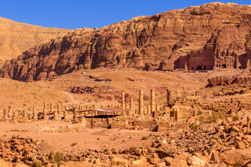 Petra, Jordan Ruins of the Great temple and Royal tombs