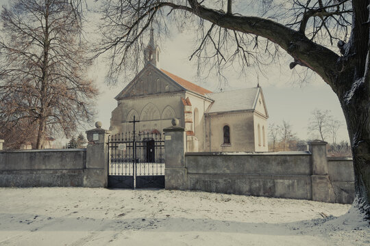 Historic architecture, sacral village of Widawa, Poland.