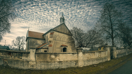 Historic architecture, sacral village of Widawa, Poland.