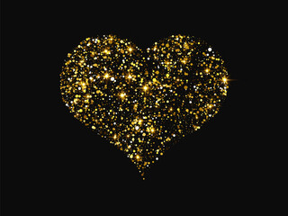 Gold glitter heart on dark background