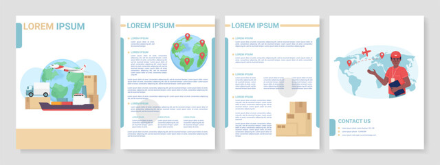 Freight shipping modes flat vector brochure template. Worldwide delivery booklet, leaflet printable color designs. Editable magazine page, reports kit with text space. Roboto, Myriad Pro fonts used