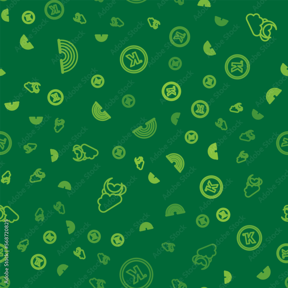 Poster set line rainbow, cloud with moon and kelvin on seamless pattern. vector