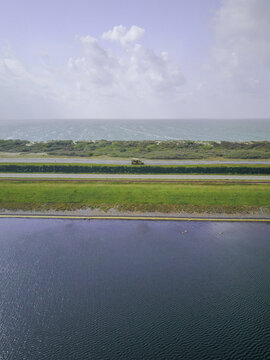 Campervan Aeria on the Delta Works in Zeeland, The Netherlands