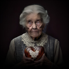 Old woman holding a heart - 568721626