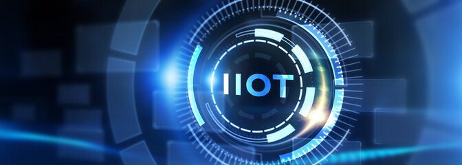 IIOT concept. Businessman offer IIOT products and solutions. The future of technology. Virtual screen of the future with the inscription: IIOT. 3d illustration