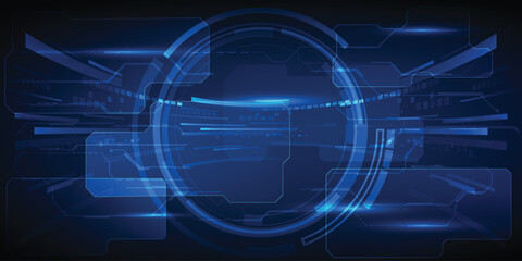 Vector illustration of orbit glowing blue with hi-tech HUD and particle forward motion represent to speed of digital data in communication innovation technology of the future.