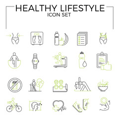 HEALTHY LIFESTYLE Icon Set. Two-colored.