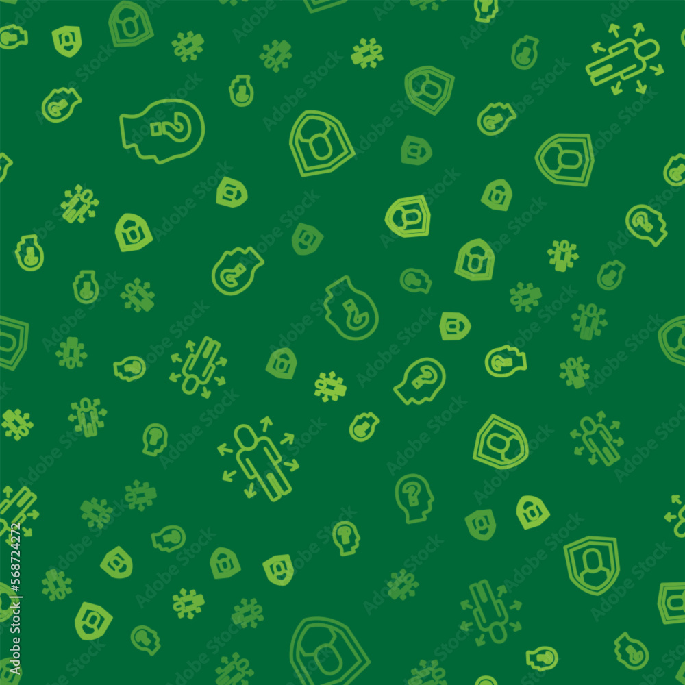 Poster set line worker, multitasking manager working and user protection on seamless pattern. vector