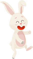 Bunny Character. Jumping and Smile Funny, Happy Easter Cartoon Rabbit. PNG