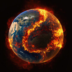 3d illustration of the earth on fire