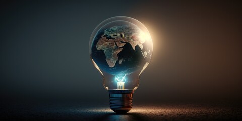 A globe within a lightbulb that symbolize globalism and a global economy - the making of new great ideas for a better world, generative ai