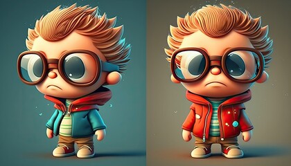 Fototapeta premium Nerd children wearing big glasses on color background. Generative AI