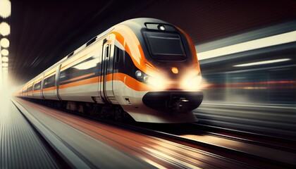 Obraz na płótnie Canvas High speed train with motion blur effect. generative ai 
