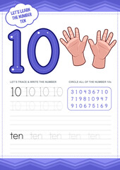 Preschool Learning Number Ten Worksheet