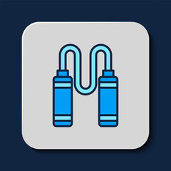 Filled outline Jump rope icon isolated on blue background. Skipping rope. Sport equipment. Vector