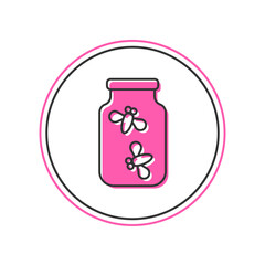 Filled outline Fireflies bugs in a jar icon isolated on white background. Vector