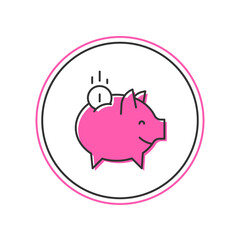 Filled outline Piggy bank with coin icon isolated on white background. Icon saving or accumulation of money, investment. Vector