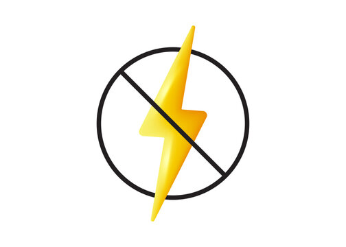 Antistatic material 3d icon. Static electricity lightning bolt sign. No electricity warning symbol. No energy power, voltage or electricity. Antistatic 3d concept icon. Vector illustration