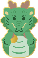 2024　干支　辰　龍　土鈴　辰年　たつ年　かわいい　正月　年賀状素材　シンプル　イラスト素材　緑