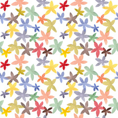 Watercolor illustration of a simple flower pattern on a white background.
