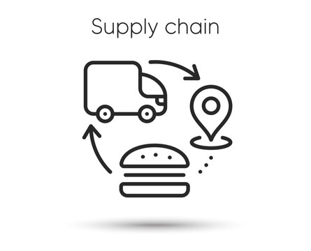 Supply chain line icon. Delivery and logistic chain sign. Food supplier symbol. Illustration for web and mobile app. Line style supply logistics icon. Editable stroke food delivery. Vector