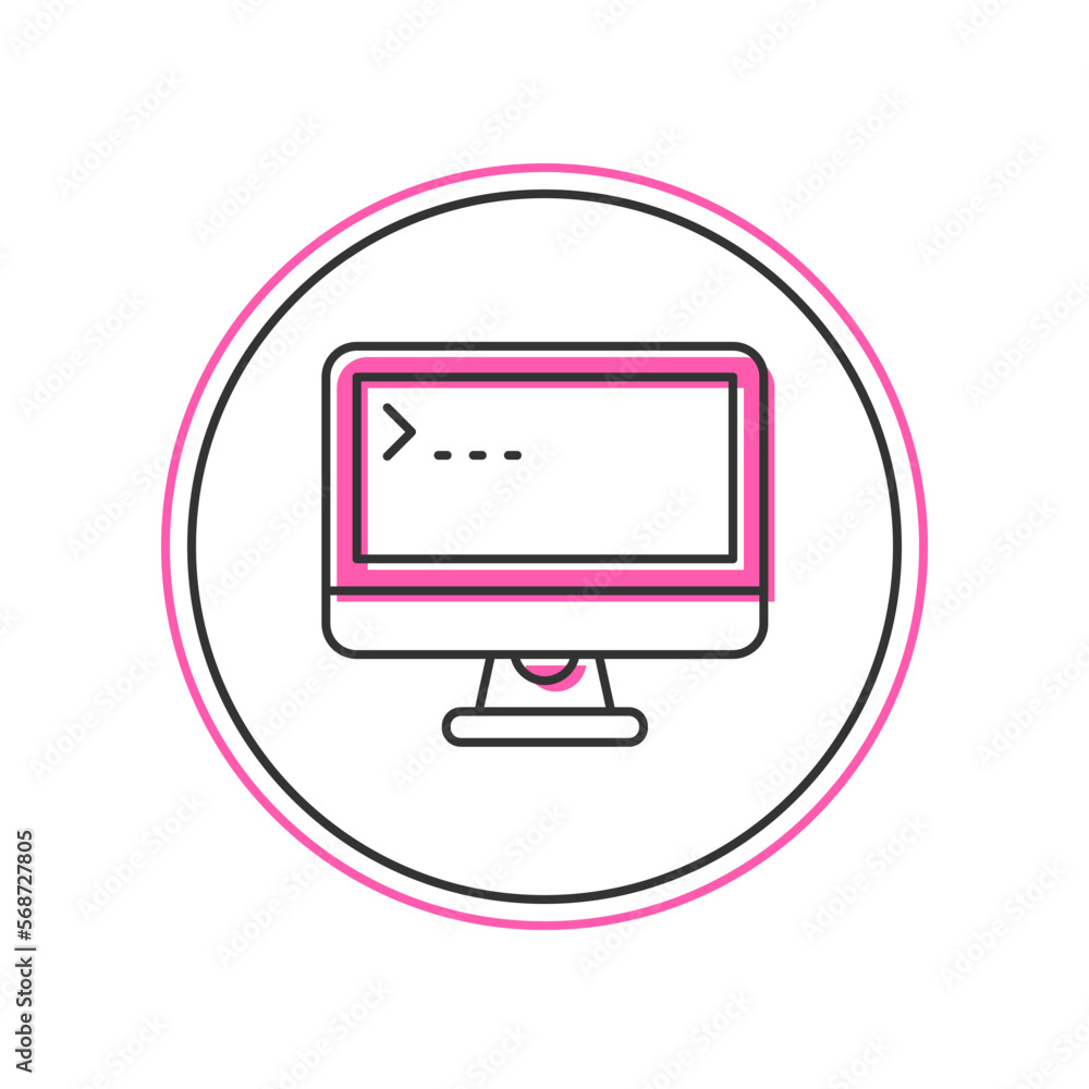 Poster filled outline computer monitor screen icon isolated on white background. electronic device. front v
