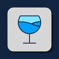 Filled outline Wine glass icon isolated on blue background. Wineglass sign. Vector