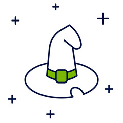 Filled outline Witch hat icon isolated on white background. Happy Halloween party. Vector
