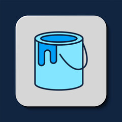 Filled outline Paint bucket icon isolated on blue background. Vector