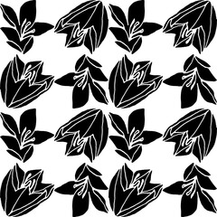 Fototapeta premium Abstract flower elements vector seamless pattern. Simple repeat in black on white background.