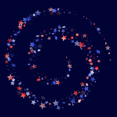 Flying red blue white star sparkles vector american patriotic background.