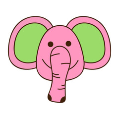 Cute doodle elephant face from the collection of girly stickers. Cartoon vector color illustration.