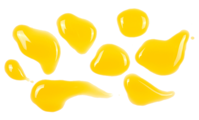 Puddle of orange and mango juice isolated on white background, clipping path, top view