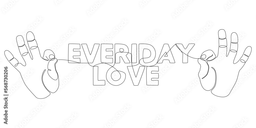 Aufkleber one continuous line of hand holding a string with everyday love word. thin line illustration vector 