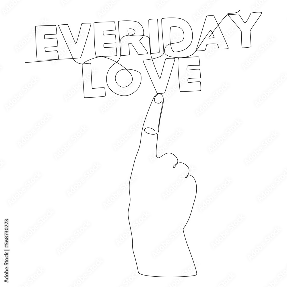 Poster one continuous line of index finger pointng at everyday love word. thin line illustration vector con