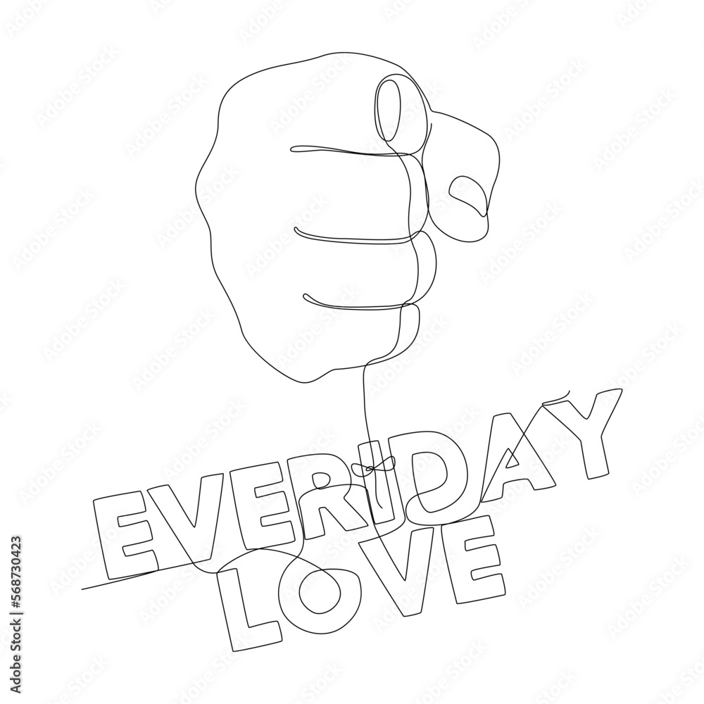 Poster one continuous line of hand holding a string with everyday love word. thin line illustration vector 