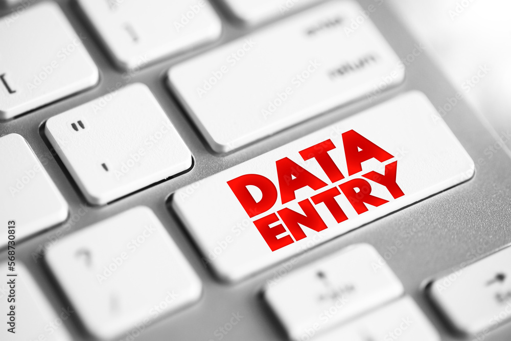 Poster data entry text button on keyboard, concept background