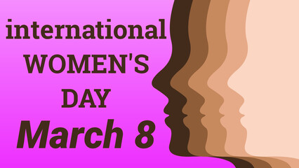 international women's day march 8 with five humans skin colour
