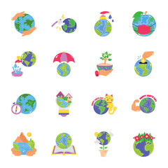Environment Care Flat Sticker Icons Set 
