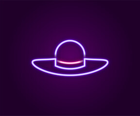 Glowing neon line Elegant women hat icon isolated on black background. Colorful outline concept. Vector
