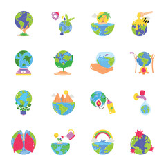 Environment Day Flat Stickers Collection 

